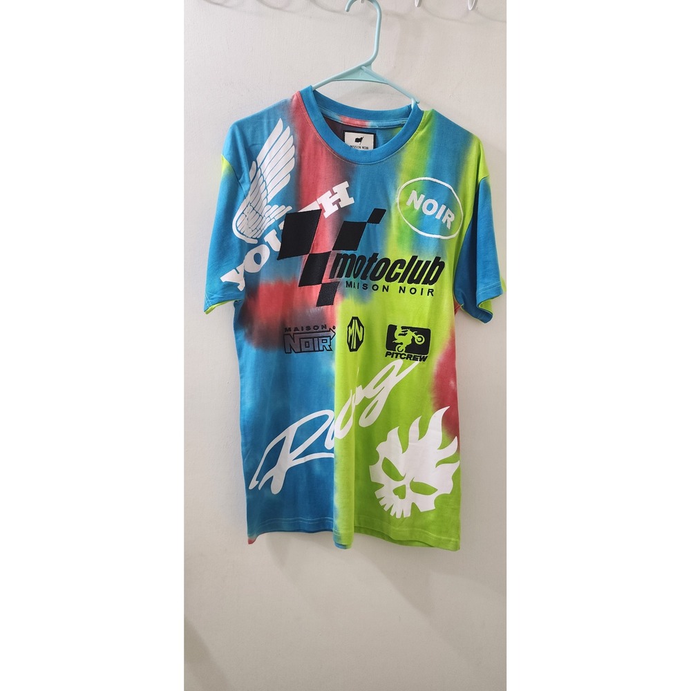 Maison Noir Motoclub Racing Tee Mens Medium Multi Color Tie Dye Graphic T-Shirt